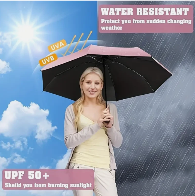 Mini Paraguas Plegable Compacto Protección UV Sol Lluvia Cinco Pliegues Bolsillo Paraguas
