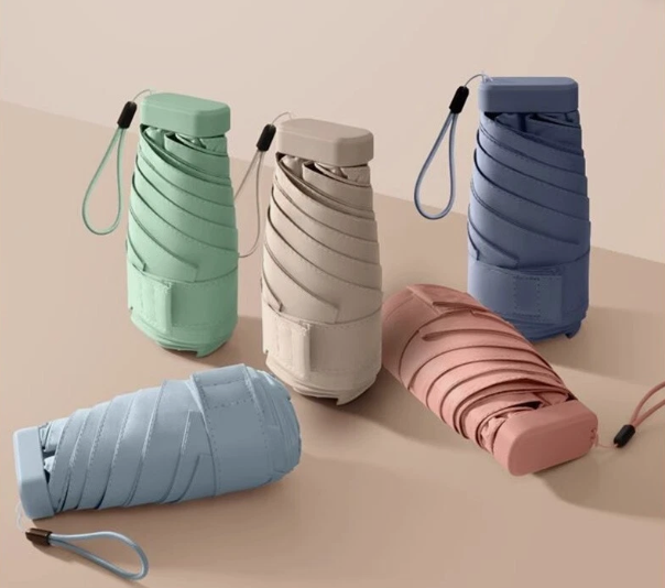 Mini Paraguas Plegable Compacto Protección UV Sol Lluvia Cinco Pliegues Bolsillo Paraguas